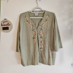 Vintage Sage Green Northern Traditions Embroidered Cardigan